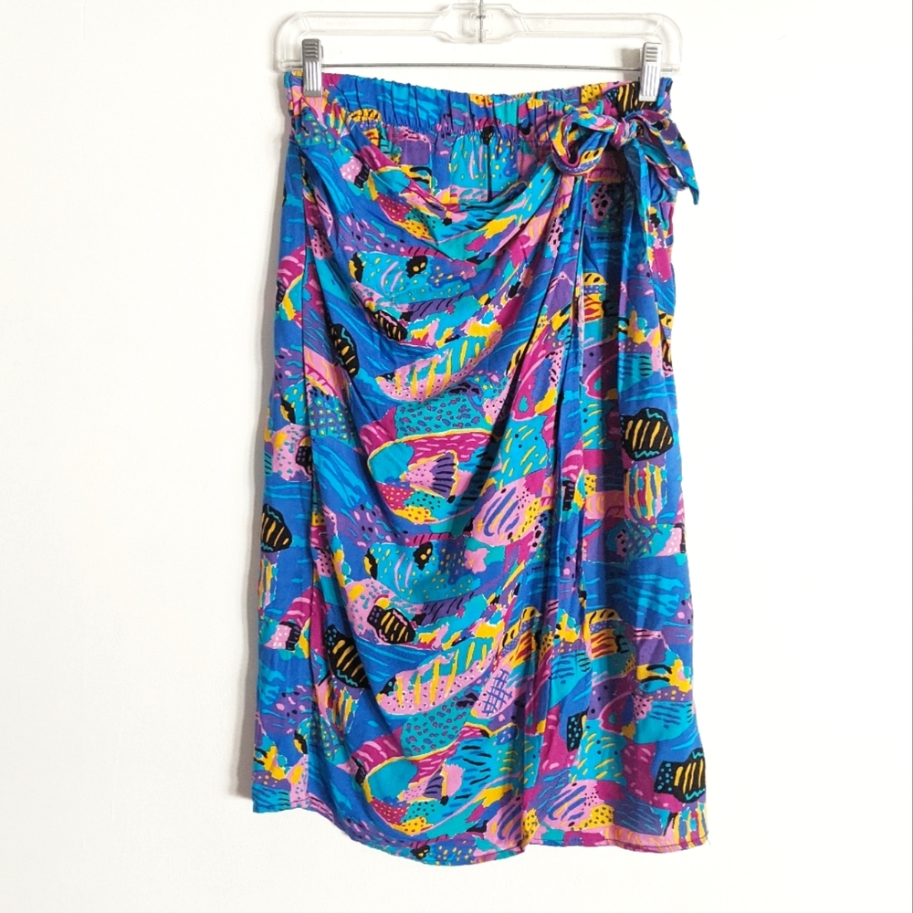 VTG ART TO WEAR Abstract Bright Colors Wrap Skirt